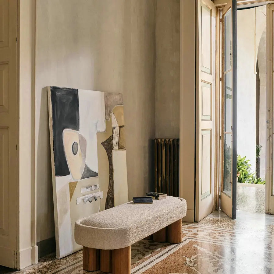 Stylish Fabric Upholstered Ottoman Bench, Modern Wooden Bed End Stool