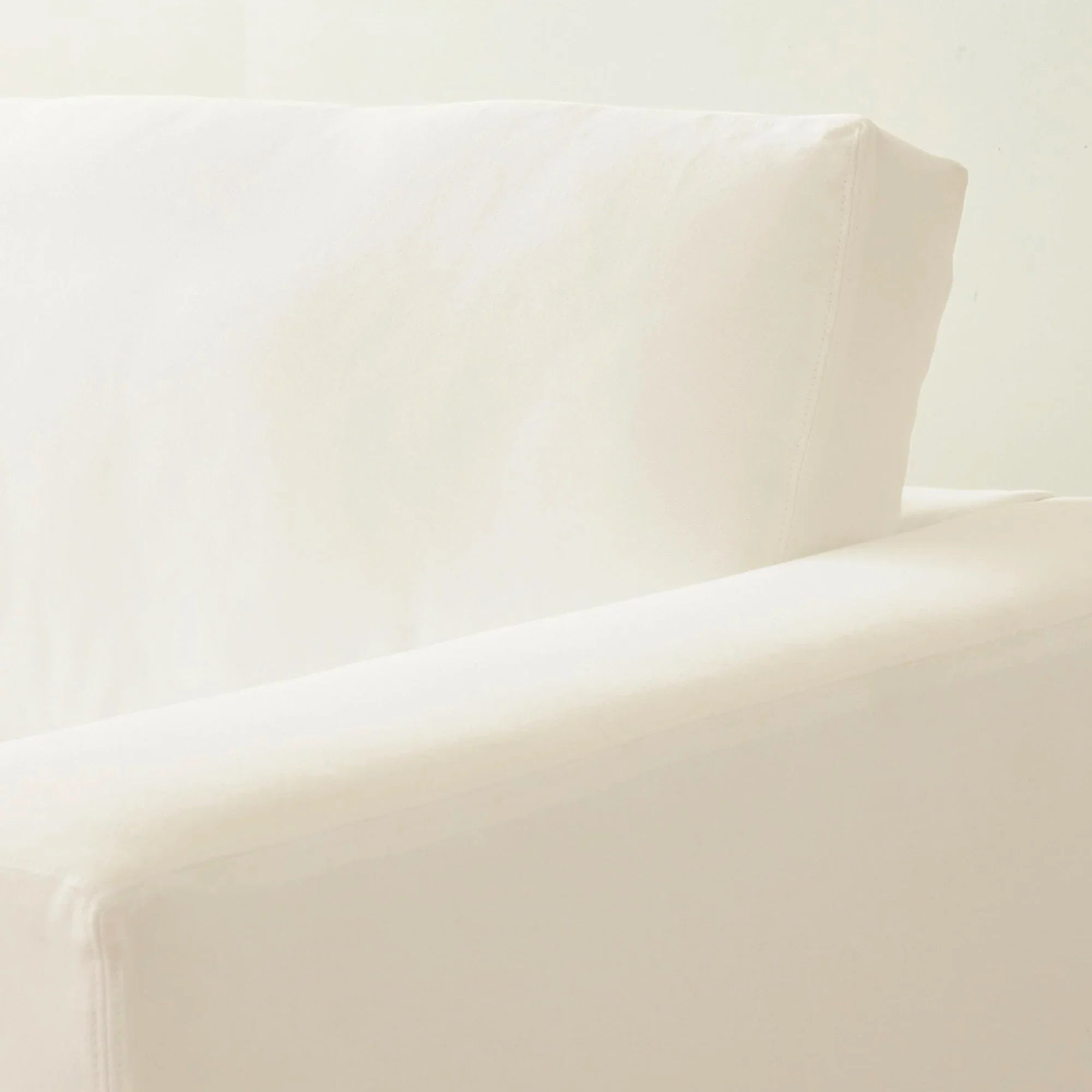 Chic Slim Arm Sleeper Sofa, White Linen Upholstery, Solid Wood Base