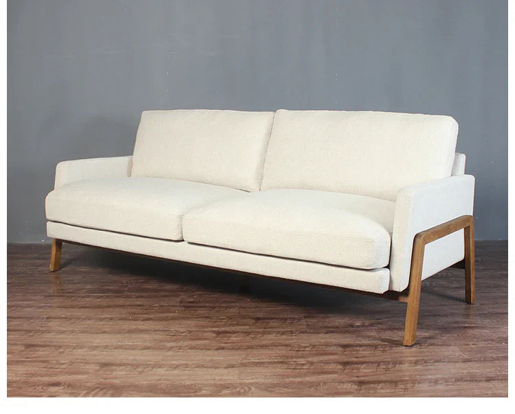 Chic Nordic 3-Seat Oak Frame Sofa, Plush Linen Upholstery for Modern Living
