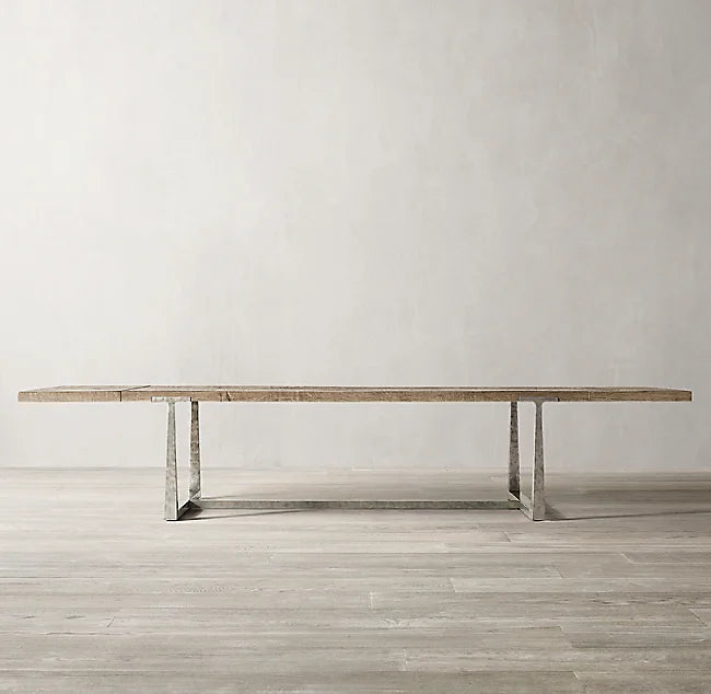 American Rustic Solid Oak Wood Dining Table, Forged Craftsmanship, Custom Sizes