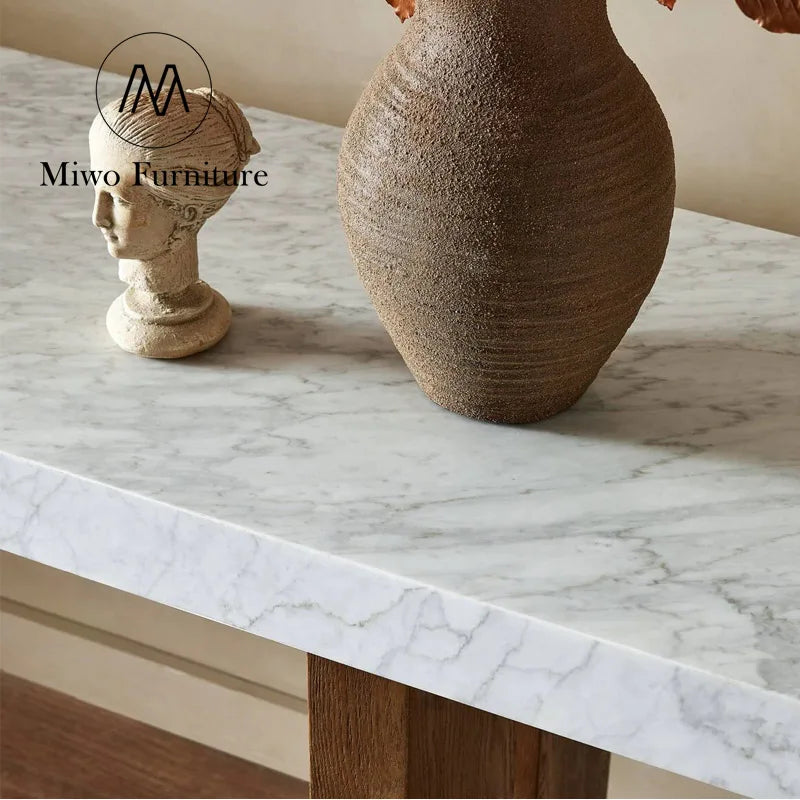 Modern Solid Wood and Marble Top Entrance Console Table