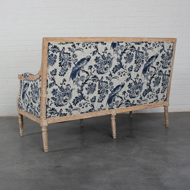 Chic French Solid Oak 2-Seat Upholstered Linen Sofa for Events & Home