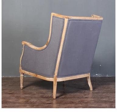 Charming French Country Linen & Solid Oak Wood Antique Accent Chair