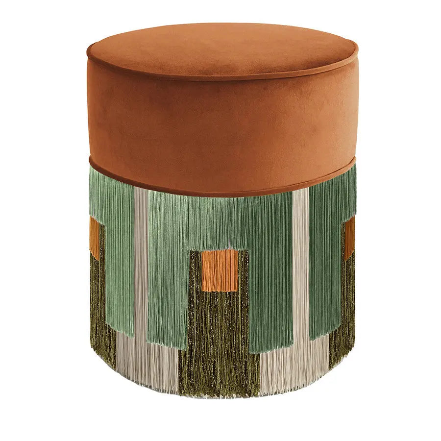 Elegant Velvet Round Ottoman Footstool with Tassels, Chic Fringed Pouf