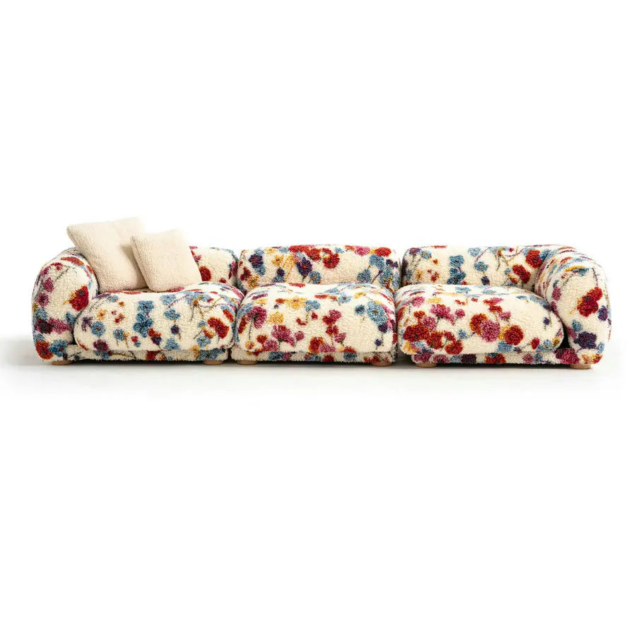 Luxury I-Shape 3-Seater Teddy Fabric Sleeper Sectional Sofa
