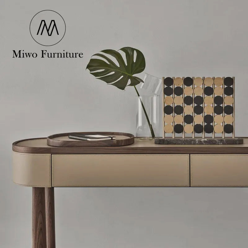 Modern Luxury Nordic Leather Solid Wood Entrance Console Table