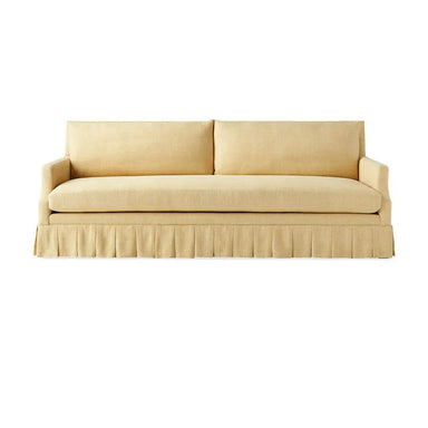 Elegant Cream Linen Fabric Sofa with Ruffled Skirt, Plush Living Room Comfort