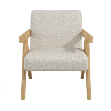 Chic Oak Wood Lounge Chair, Linen Upholstered Recliner for Modern Living Room