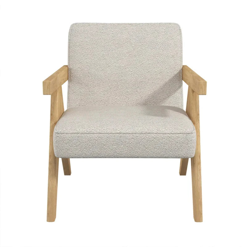 Chic Oak Wood Lounge Chair, Linen Upholstered Recliner for Modern Living Room