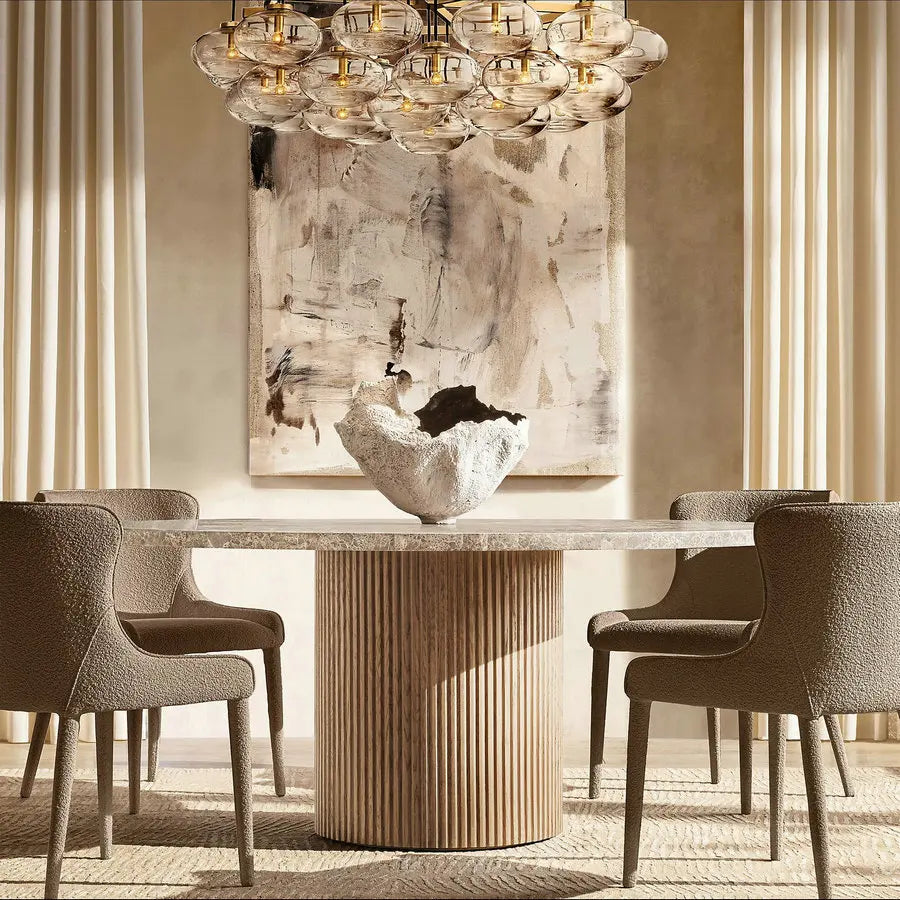 Luxurious Italian Modern Round Emperador Marble Top Wooden Dining Table 8-Seater