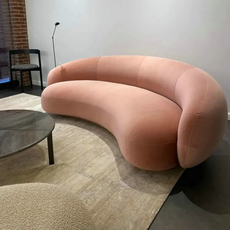 Elegant Cream Velvet Curved Sofa Luxurious Living Room Minimalist Leisure Couch