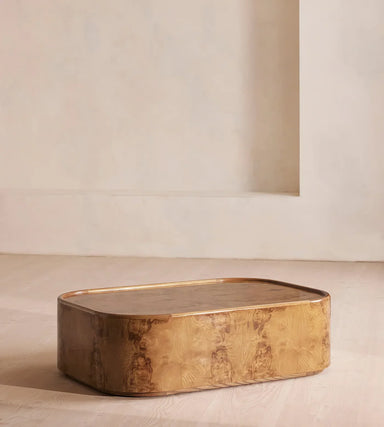 Nordic Modern Luxury Wood Coffee Table, Olive Ash Burl Living Room Centerpiece