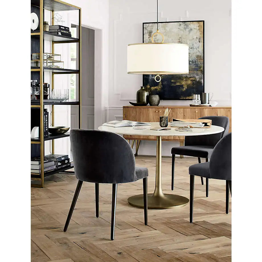 Luxury Italian Grey Velvet Dining Chair with Solid Oak Wood Frame