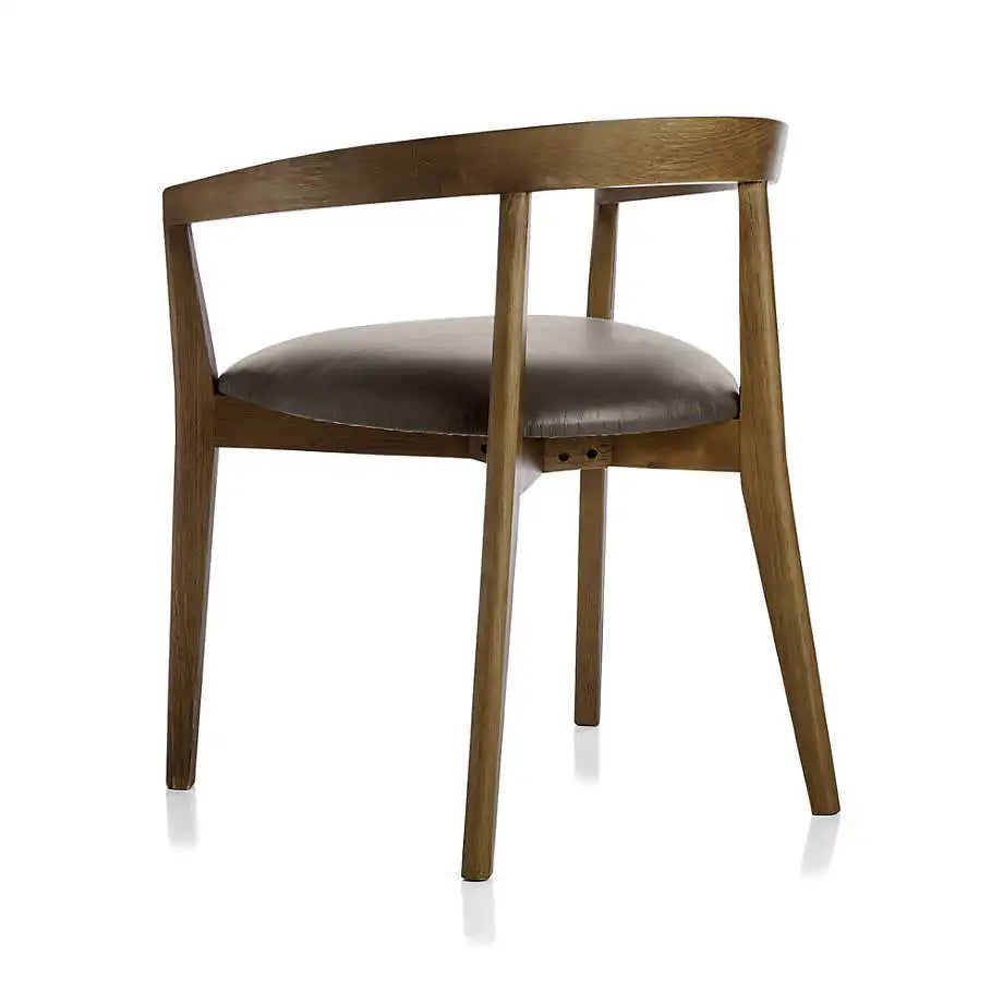 Handcrafted Round Back Dining Chair: Solid Oak Wood, Leatherette Seat, Elegant Design