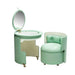Mid-Century Modern Green Vanity Set with Lighted Mirror and Stool