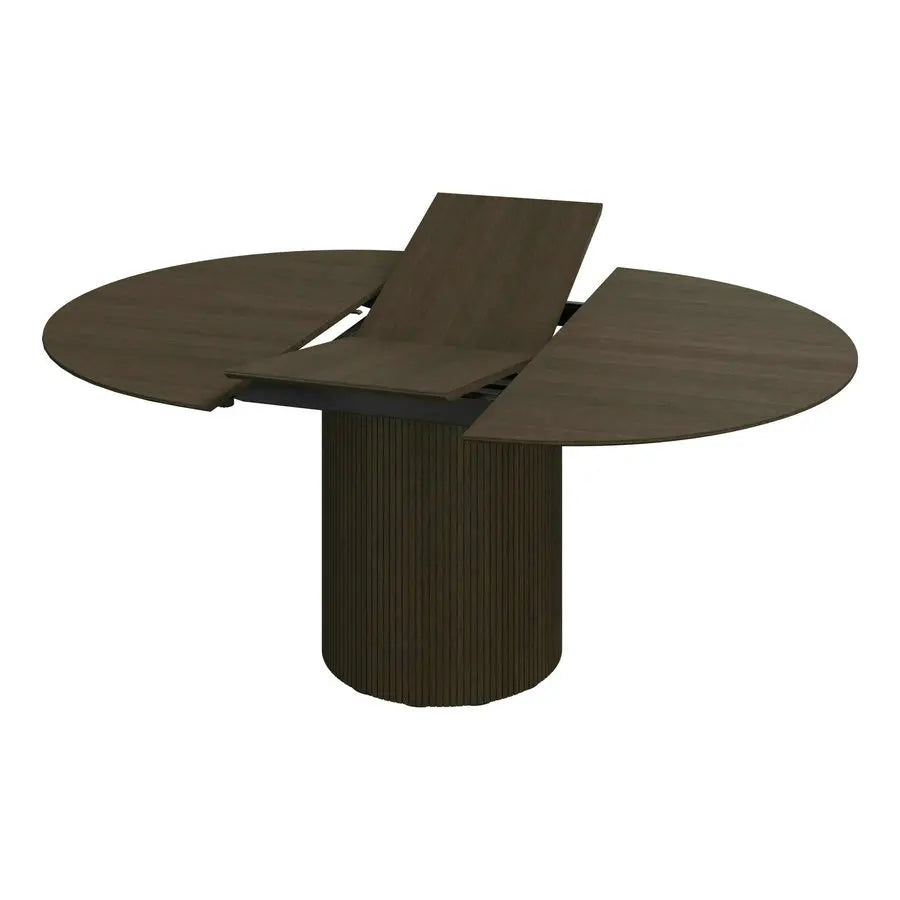 Stylish Fluted Oak Veneer Round Extendable Modern Wood Dining Table