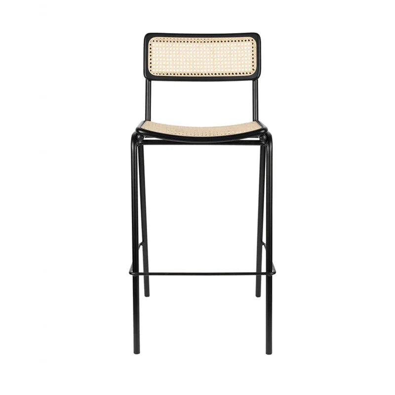 Modern Black Metal Rattan Back Bar Stool for Cafe Restaurant Club Home