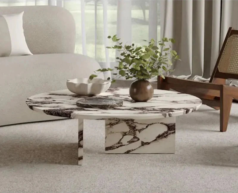Elegant Oval Natural Travertine Coffee Table for Luxury Living Room Decor