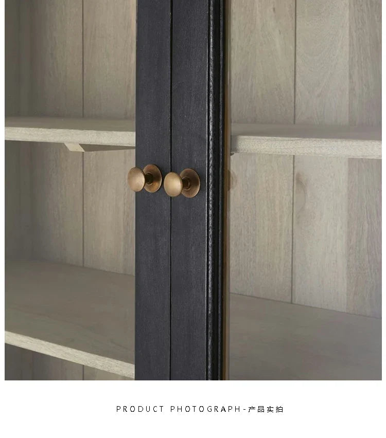 Elegant French Antique Black Oak Carved Display Cabinet Bookshelf Storage
