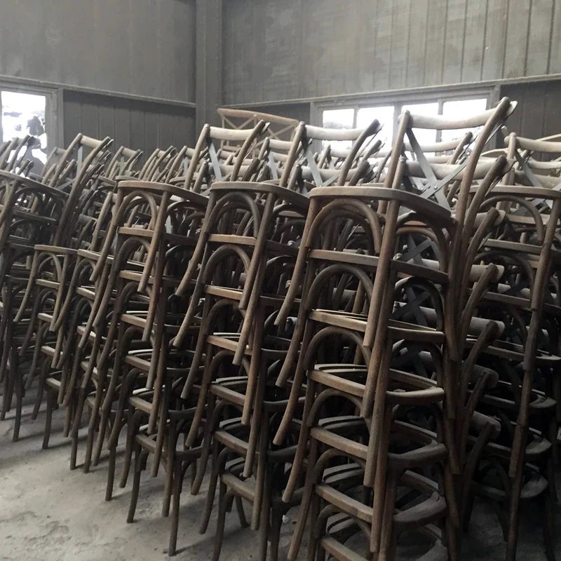 Premium Oak Wood Cross Back Chair Stackable Dining Event Rental Furniture