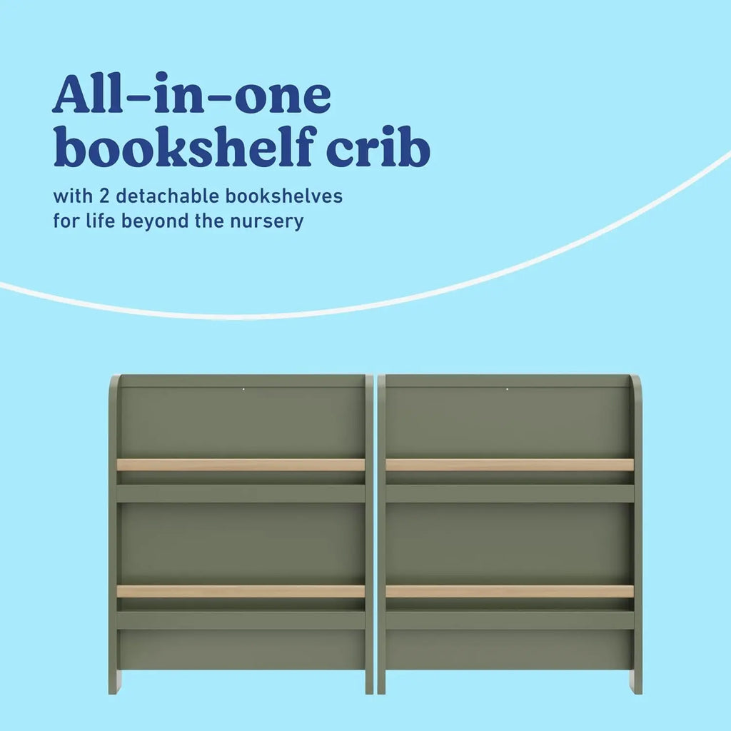 Versatile 4-in-1 Convertible Nursery Crib with Storage Drawer, Toddler Bed, Daybed, Bookshelves