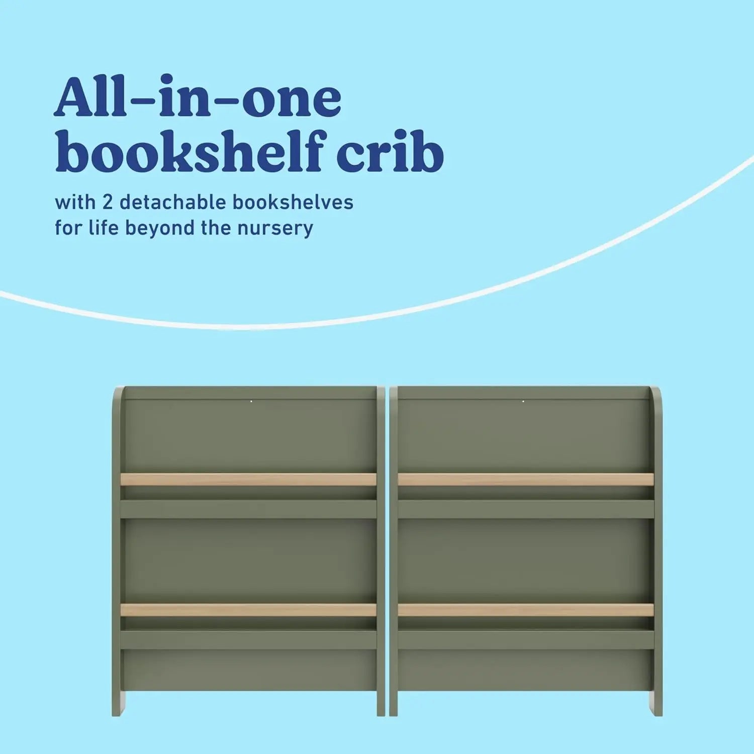 Versatile 4-in-1 Convertible Nursery Crib with Storage Drawer, Toddler Bed, Daybed, Bookshelves