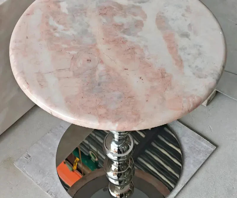 Elegant Pink Natural Marble Coffee Table - Modern Living Room Accent Furniture