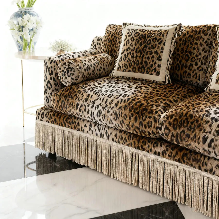 Luxury Velvet 3-Seater Sofa with Elegant Fringe and Tassels for Modern Homes