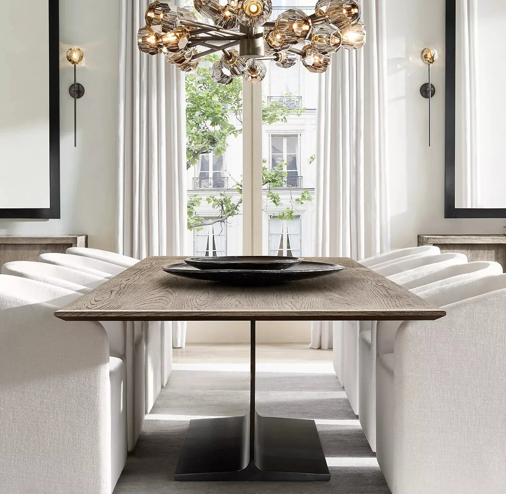 Elegant Solid Wood Plank Dining Table with Robust Metal Legs for Modern Homes