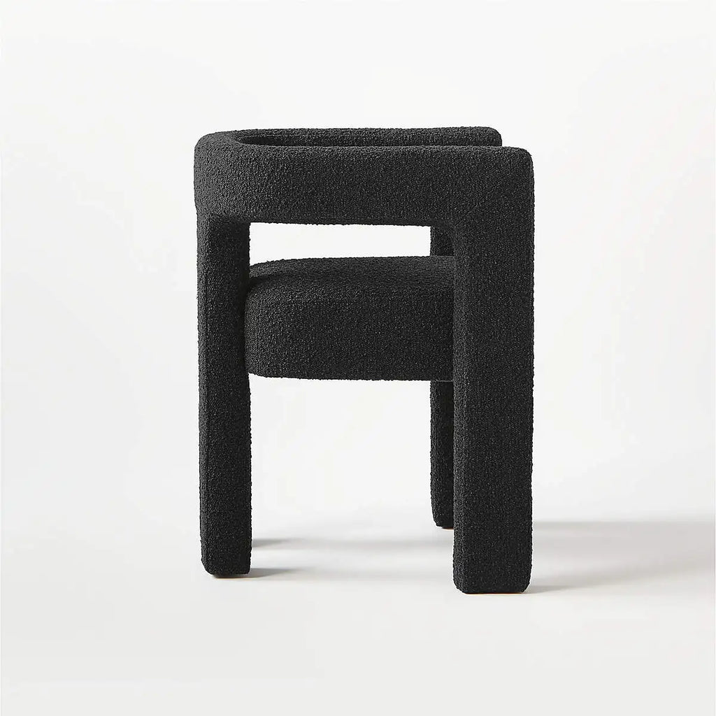 Elegant Italian Boucle Upholstered Dining Armchair - Plush Comfort, Black & White