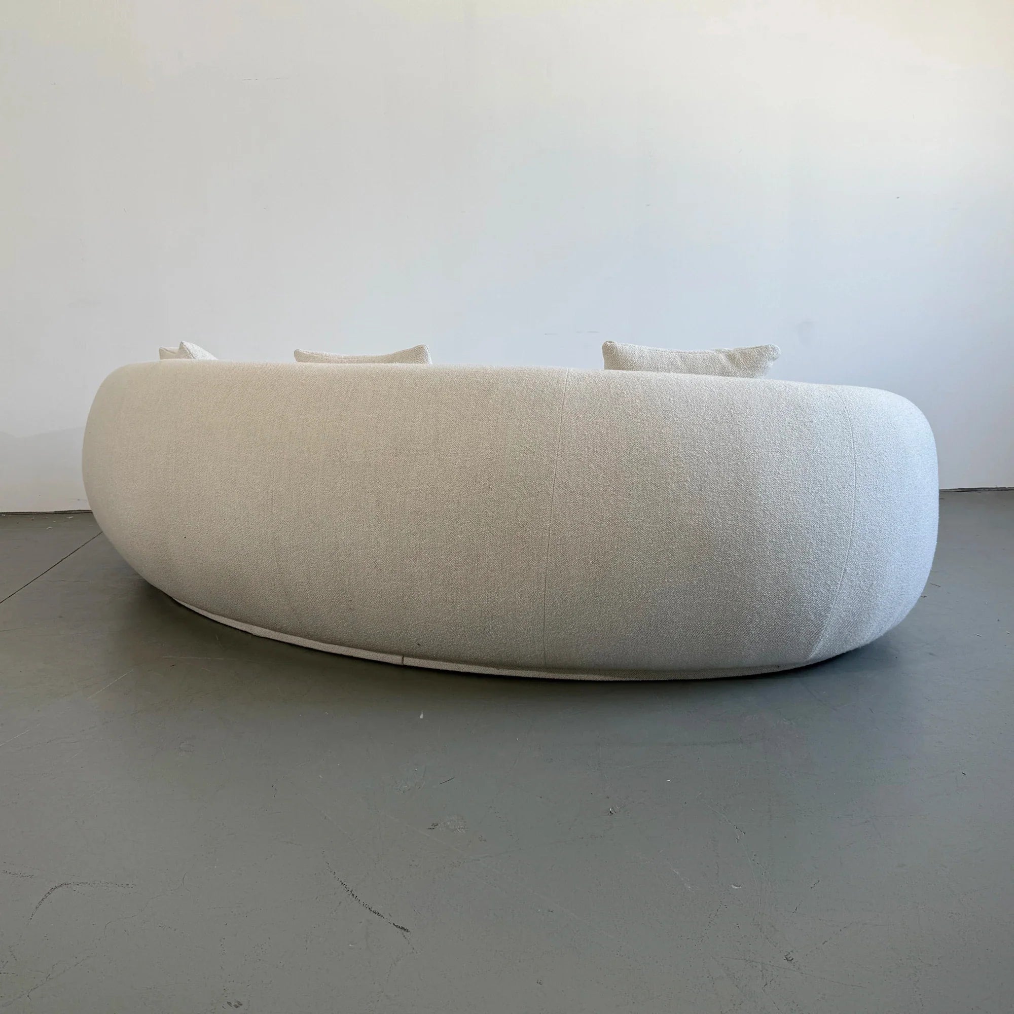 Elegant Curved White Boucle Upholstered Sofa - Modern Rounded Living Room Couch