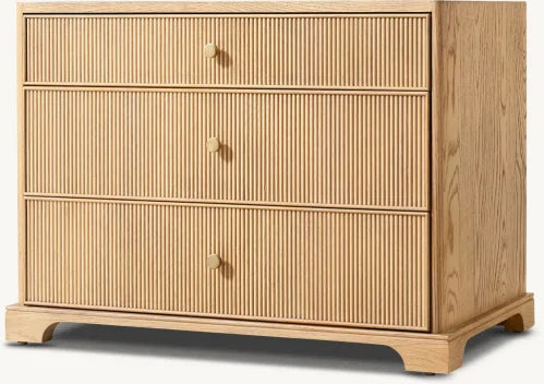 Modern American Vintage Solid Oak Wood Reeded Nightstand - Genevieve Collection