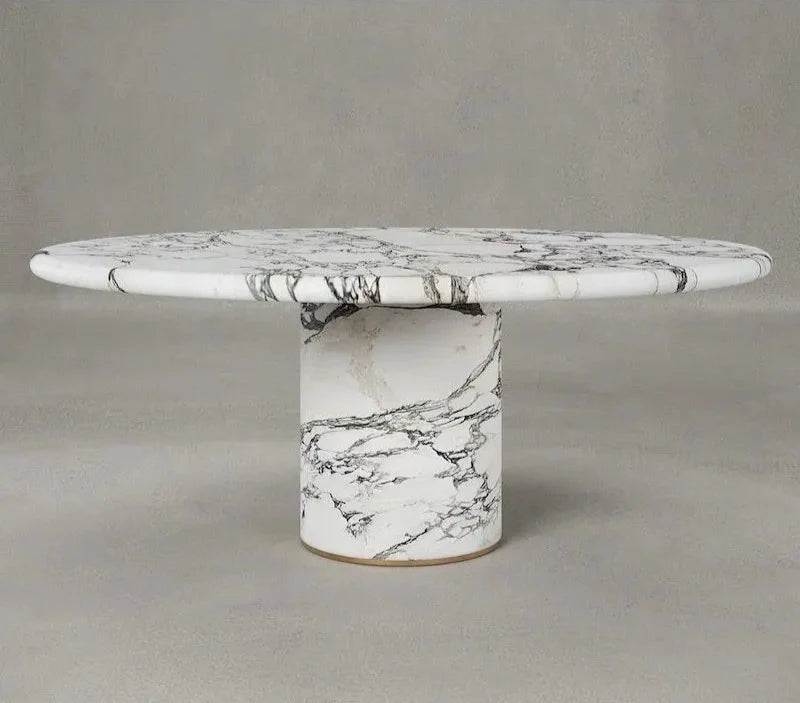 Exquisite Arabescato White Marble Round Dining Table, Natural Stone, Modern Design