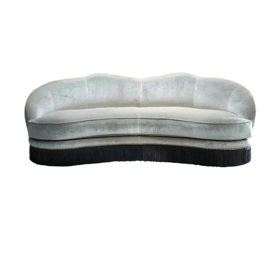 Luxury Curved Velvet Fringe Sofa with Goose Feather Fill, Modern Living Couch