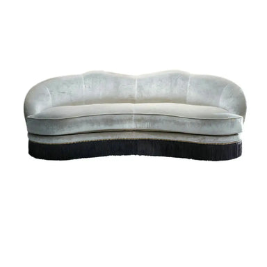 Curved Velvet Fringe Sofa with Goose Feather Cushions, Modern Couch
