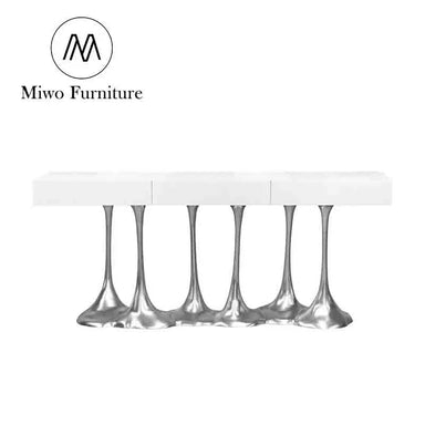 Modern Luxury Stainless Steel and Solid Wood Entrance Console Table