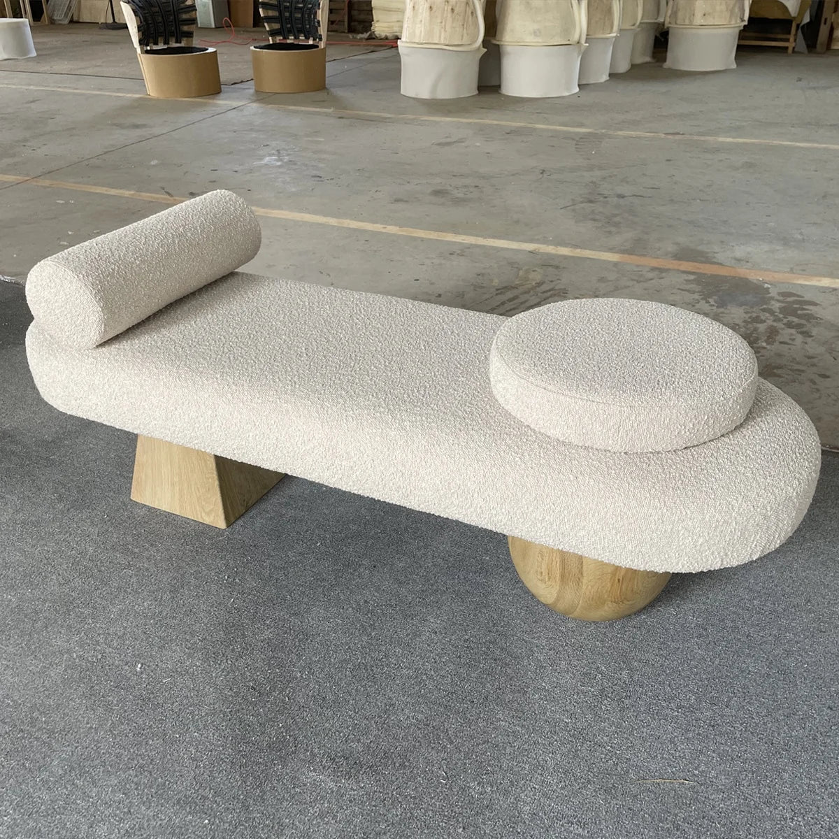 Premium Boucle Upholstered End-of-Bed Ottoman Bench with Solid Oak Frame