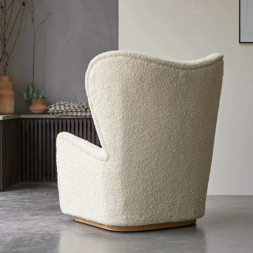 Modern Nordic White Boucle Wing Back Armchair for Elegant Living Rooms