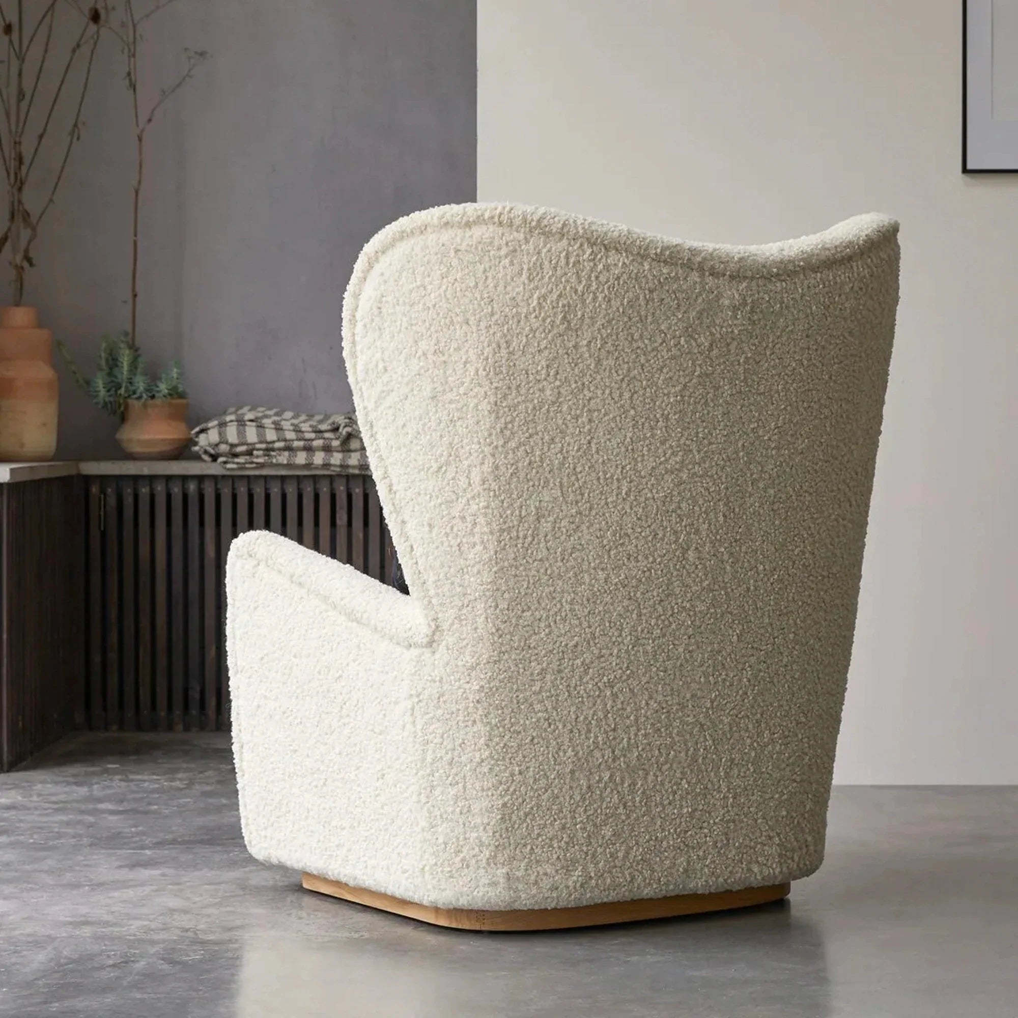 Elegant White Boucle Nordic Wing Back Armchair for Modern Living Rooms
