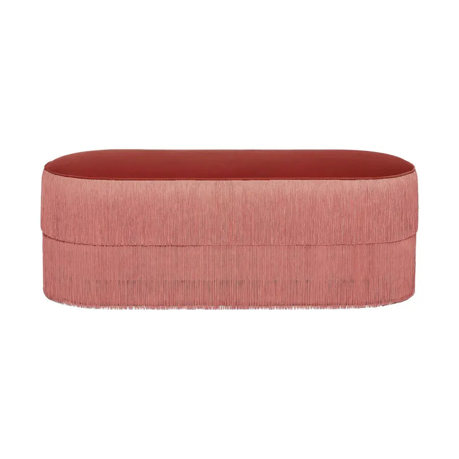 Luxury Fringed Suede Ottoman Bench - Velvet Fabric Shoe Stool Hall
