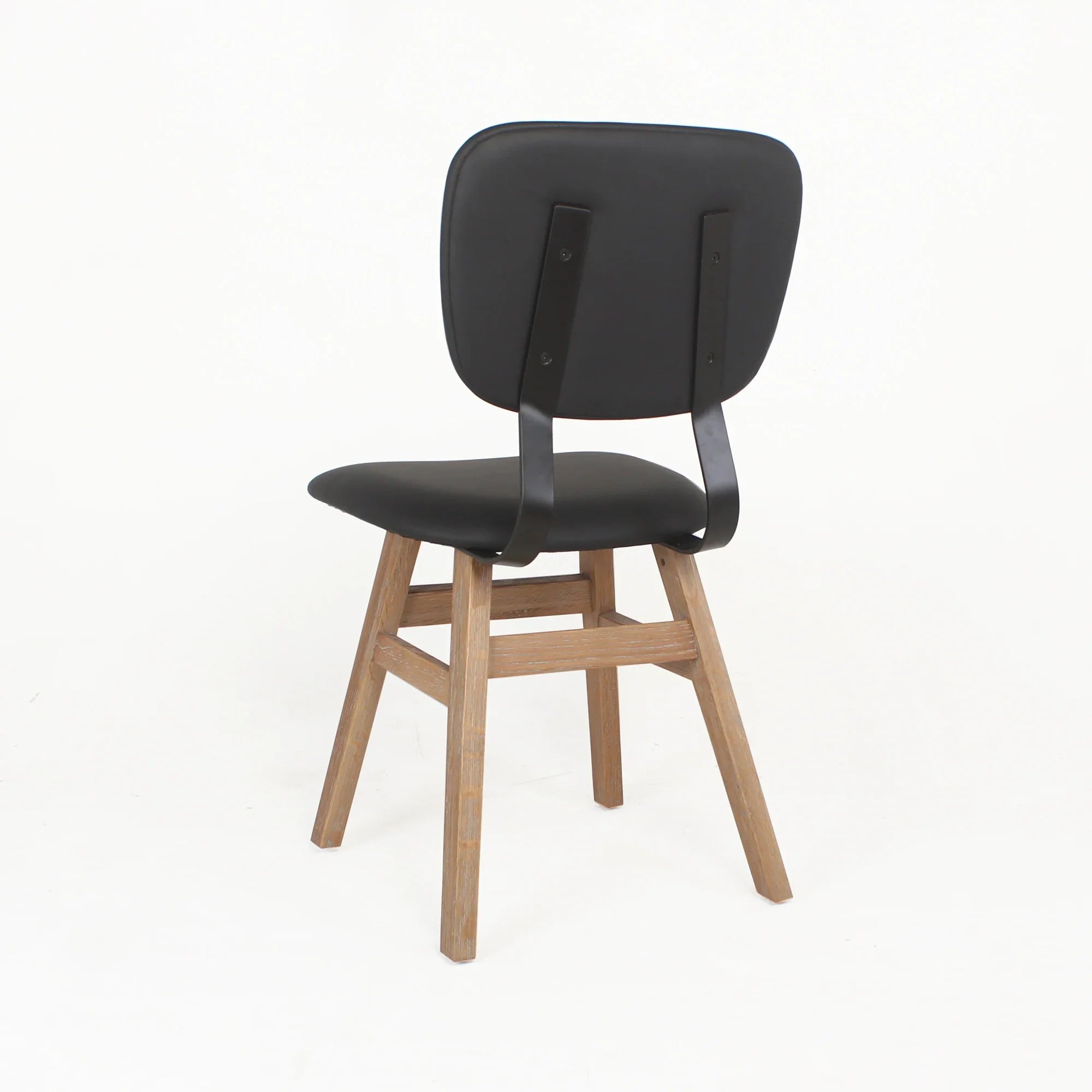 Industrial Modern Black Leather Dining Chair, Natural Oak Legs, Versatile Home Office