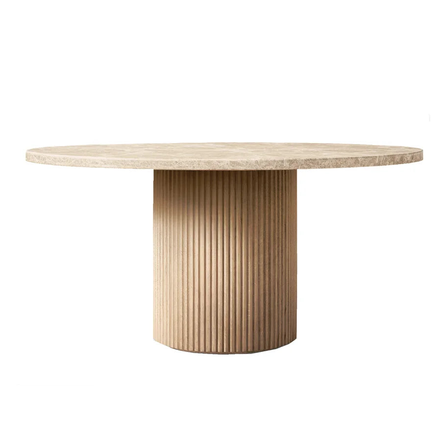Luxurious Italian Modern Round Emperador Marble Top Wooden Dining Table 8-Seater