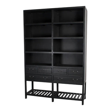 Elegant Black Reclaimed Fir Wood Bookshelf Bookcase Storage Cabinet for Living Room Office
