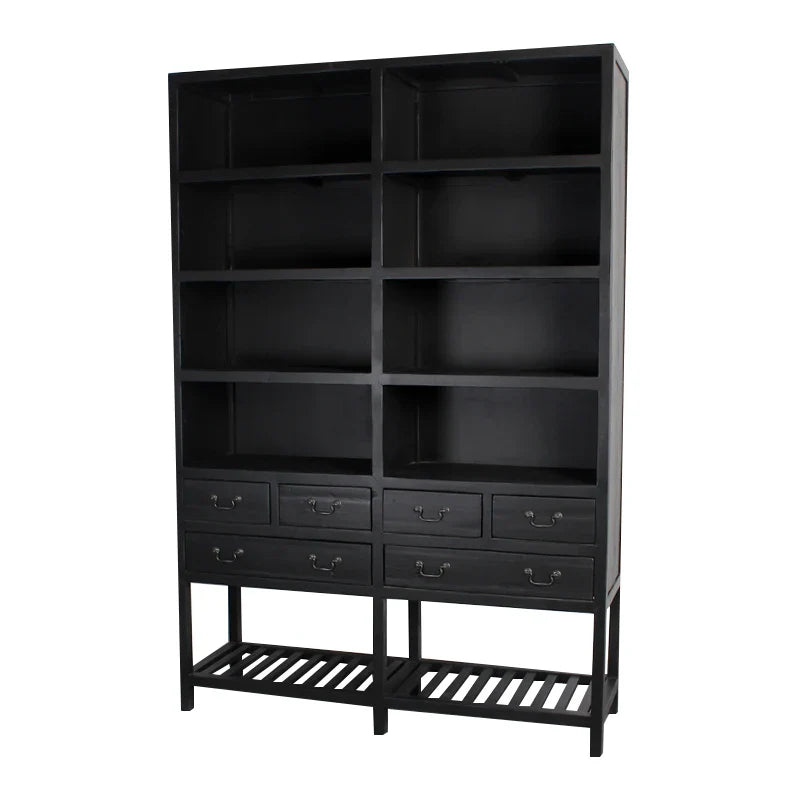 Elegant Black Reclaimed Fir Wood Bookshelf Bookcase Storage Cabinet for Living Room Office