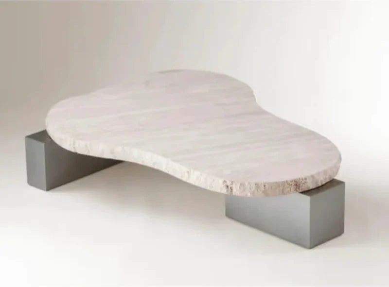 Wabi-Sabi Natural Travertine Coffee Table | Irregular Beige Living Room Accent