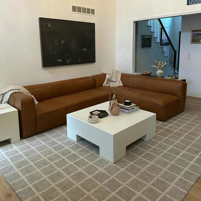 Italian Vintage Leather Corner Sectional Sofa Set, Modern Daybed Modular Couch