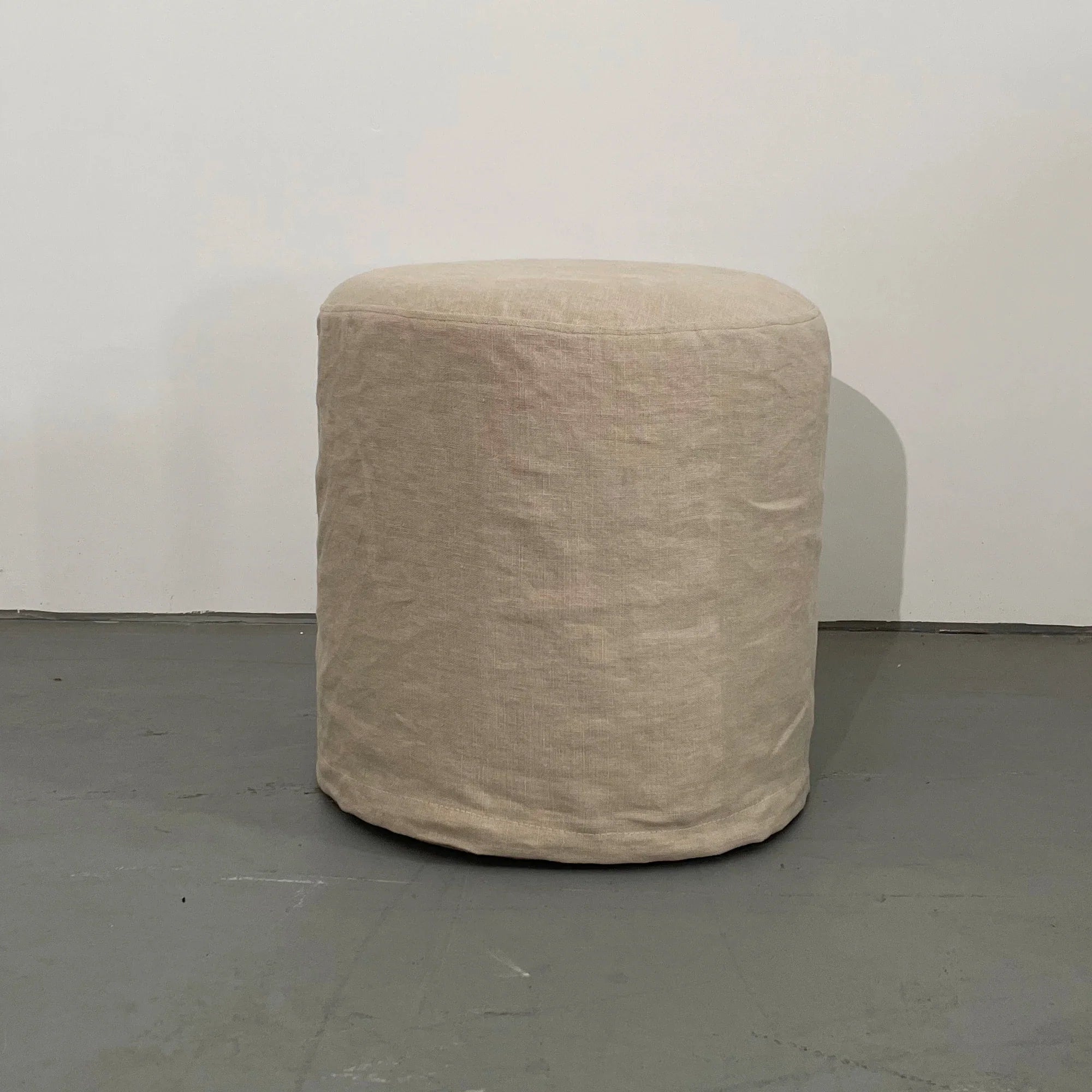 Elegant Natural Linen Upholstered Round Ottoman Accent Foot Stool Pouf