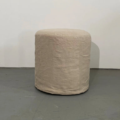 Elegant Natural Linen Upholstered Round Ottoman Accent Foot Stool Pouf