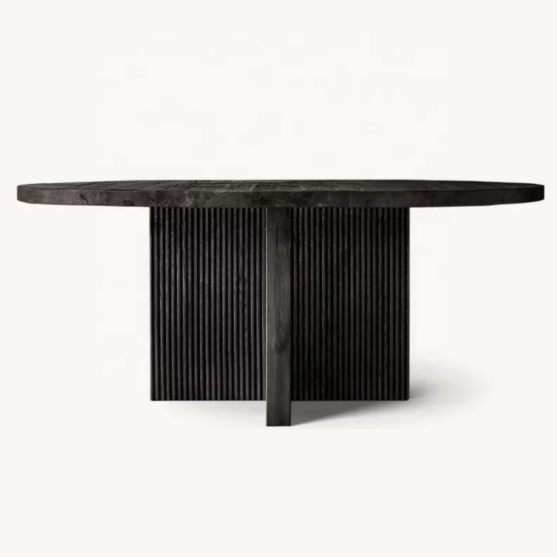 High-End Customizable Solid Oak Round Dining Table & Chair Set