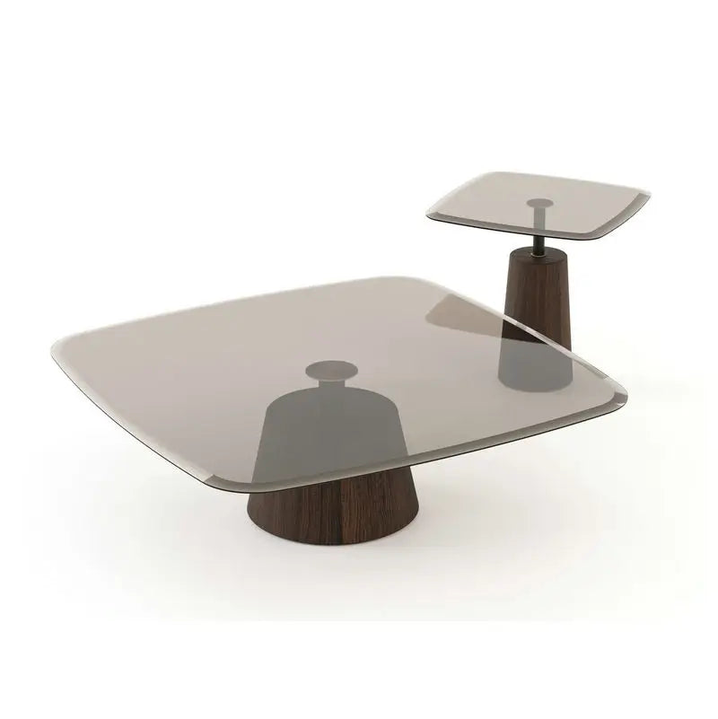 Luxury Modern Stained Glass Square Coffee Table Set with Golden Steel Frame